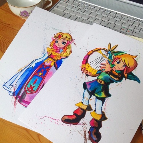 thegameisalife:Los héroes de Hyrule en acuarela.The Legend of Zelda on watercolor.By Lisa-Marie Melin