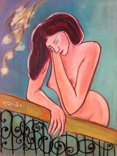 art-now-israel:nude on the balcony, Janna Shulruferpastel on paper nude on the balcony from the seri