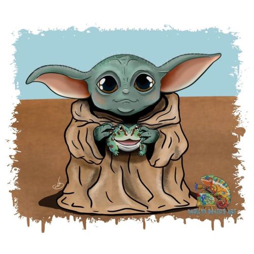 Baby Yoda with pet Pacman Frog . May the Fourth be with you. You can find em on my Etsy Shop #babyyo