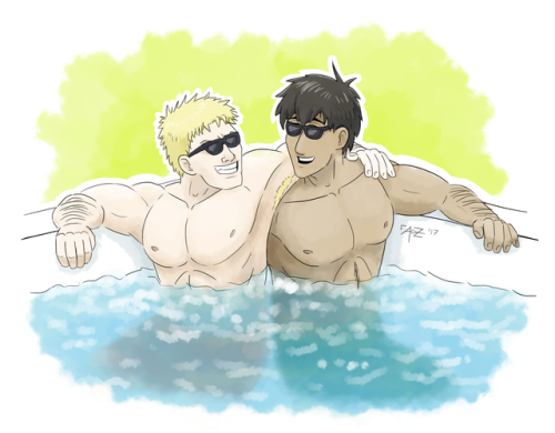 from-armin-to-z:Two bros chillin’ in a hot tub not even five inches apart cuz they’re super gay