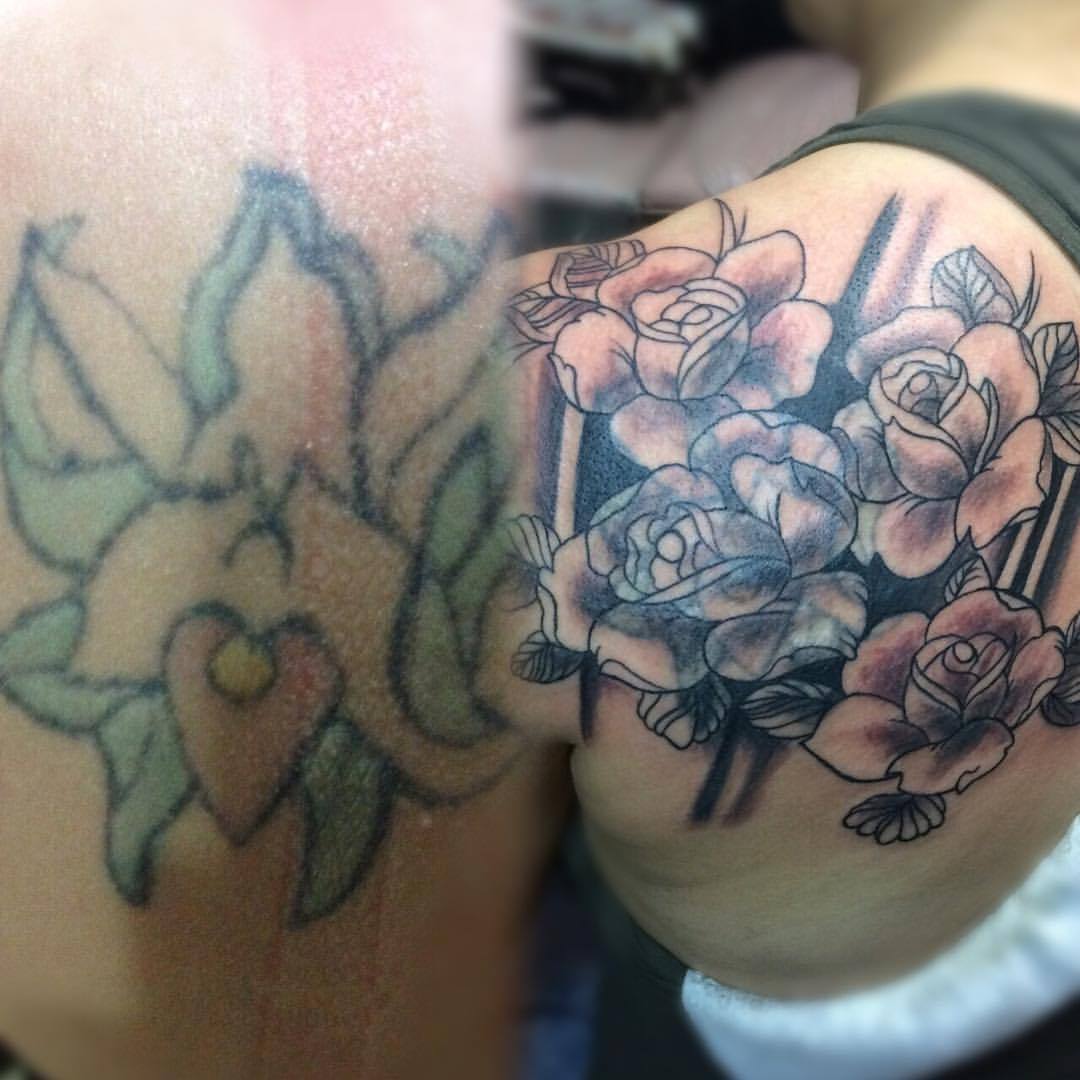 Primera sesión de cubrimiento de tatuaje con rosas. #tattoo #tatuaje #tatu #ink