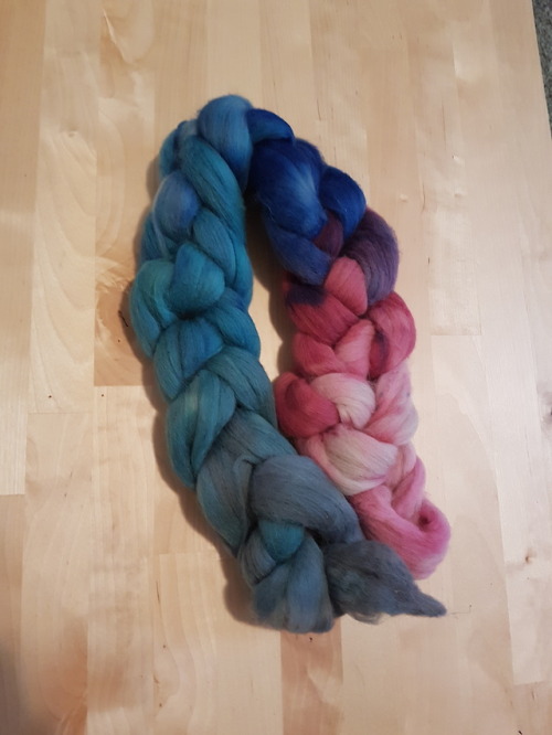 Cotton Candy Summer roving. Two ropes of Merino/Silk blend (second and third pictures) and one rope 
