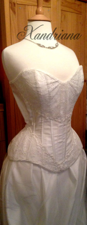 Finally finished a bridal corset I’ve been working on.Satin Duchess with lace overlay