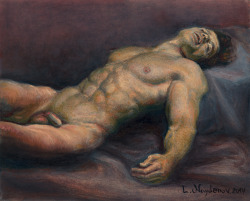 malebeautyinart:   “Sleeping nude”, 2014 mixed media on cardboard h. 9. 84 / 13. 78 in http://lyubomir-naydenov.tumblr.com/ 