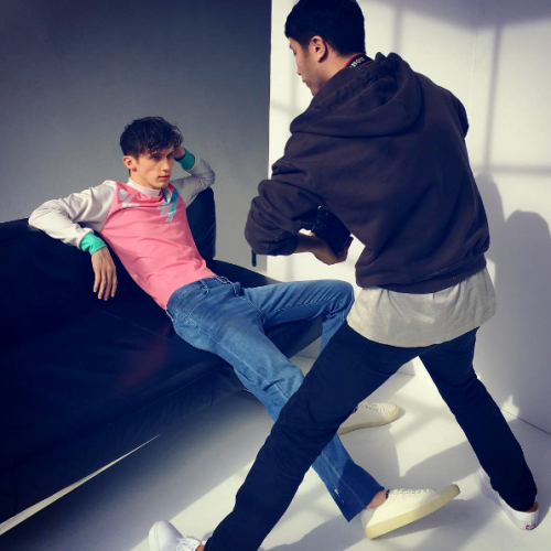 troyedaily:kaizfengBehind: the scenes with troyesivan for outmagazine shoot.