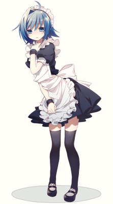 boyslovedresses:  (via Gelbooru- Image View - blue hair blush cardfight!! vanguard crossdressing hiyomata maid male open mouth sendou aichi short hair thighhighs trap | 1339731)