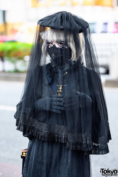 tokyo-fashion:Japanese shironuri artist Minori on the street in Harajuku wearing dark handmade, rema