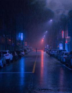 scifiseries:Heavy rain on the streets of Cheongju, South Korea.