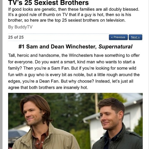 They rank #1 for sexiest brothers #nationalsiblingsday #sam #dean #winchester #jensen #jared #jaredp