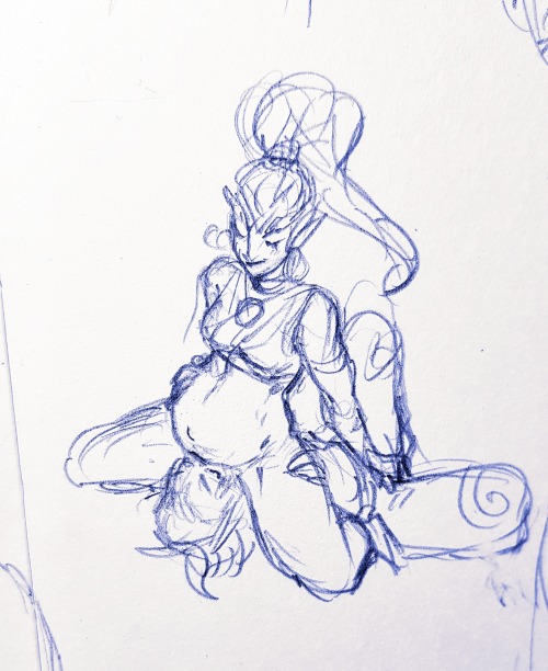 Some sketches of pregnant Gerudos! @rosefatale has this headcanon that pregnancy makes a Gerudo a di