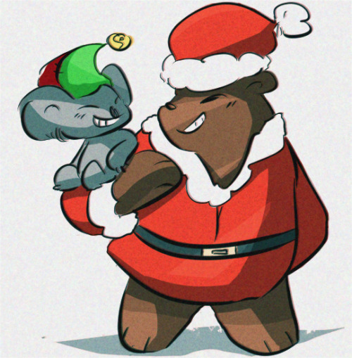 thatdoodlebug:  and i hardly doodled any grizznom this year for shameso have santa grizz and elfy koalaface doodle