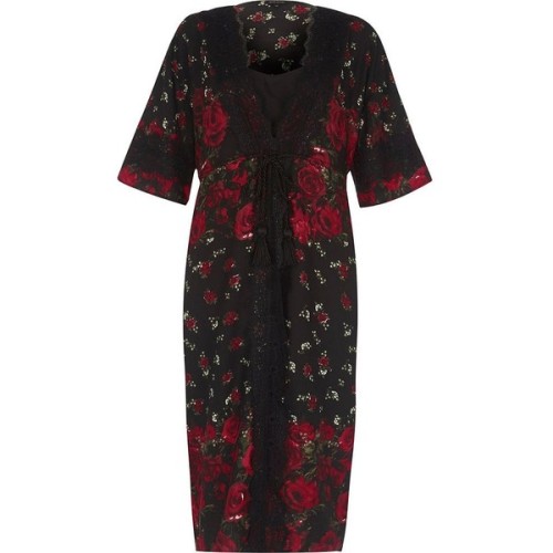 River Island Black floral rose print layered kimono dress ❤ liked on Polyvore (see more floral dress