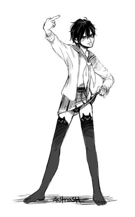 akitrash:  Drawing inspired by Twitter chats~~ Hiro in a Seifuku but still a brat :DD