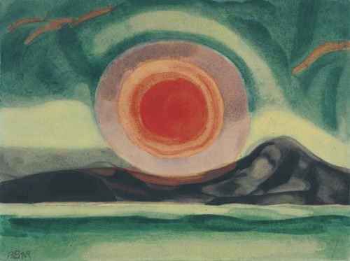 a-la-belle-e-toile:Oscar Bluemner - Sunset on the St. Lawrence, 1927, watercolor on paper, 24.1 x 32