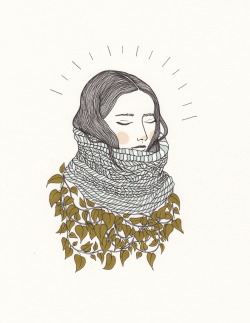 malifischer:  Keep the cold out. #illustration #portrait #leafygreens #knits