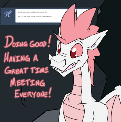 closetfizzle:  G-guess I must have made a good first impression. Thanks for the kind words, everyone! I -I think it’s going to take me some time to get used to s-some of this attention though…   Yay cute dragon is back! c: