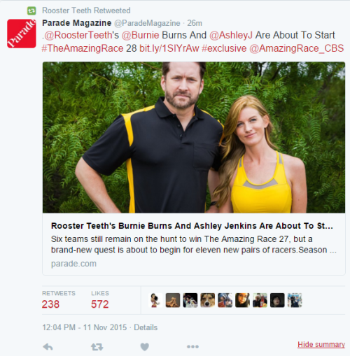 boldlyg0ne:Burnie and Ashley are going to be on The Amazing Race 28 x xArticle about it here