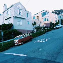 vwcamper:  vwkombilove:  Pair of Old West Germans by SF EYES on Flickr.  Always hated parking in SF!