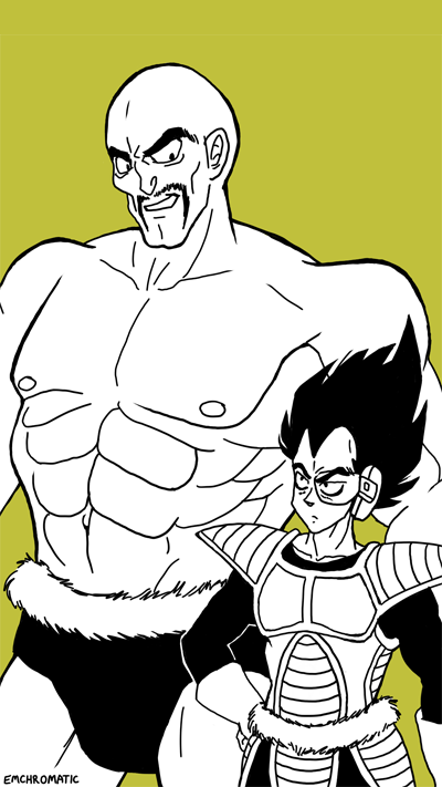 A couple phone drawings I did while watching DBZ.-Small Vegetable and his nanny, Jesse Ventura.-When