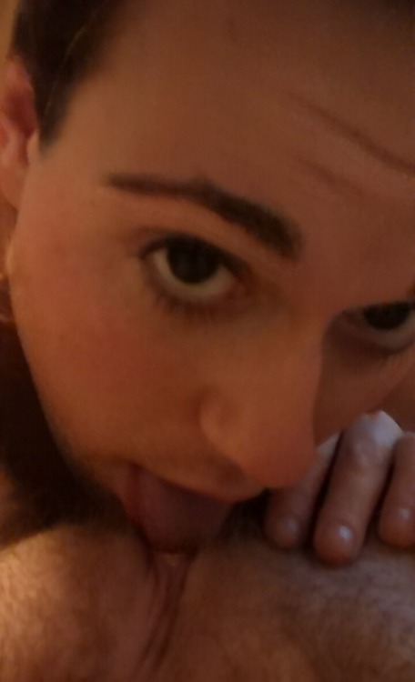 cubbybutt:  latransfw:  To celebrate my 99th follower, my girlfriend and I decided to take some pictures~   I especially love her face looking up at me as she sucks my dick, and how hard and wet she got grabbing her breasts while I was fucking her ass
