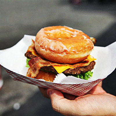 everybody-loves-to-eat:  The Luther Burger aka The Donut Burger This hybrid food has disputed origins, but most say it was a favorite of the late, great Luther Vandross (hence the name) and one of these, depending on toppings, can run you 1,000 or more