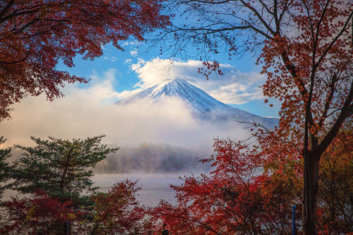 earth-land:  Mount Fuji - Japan   Rising 3776 meters above sea level, Mount Fuji is Japan’s tallest mountain and most iconic landmark. Images of the nearly perfect, solitary volcano have appeared in paintings, wood block prints and other artworks for