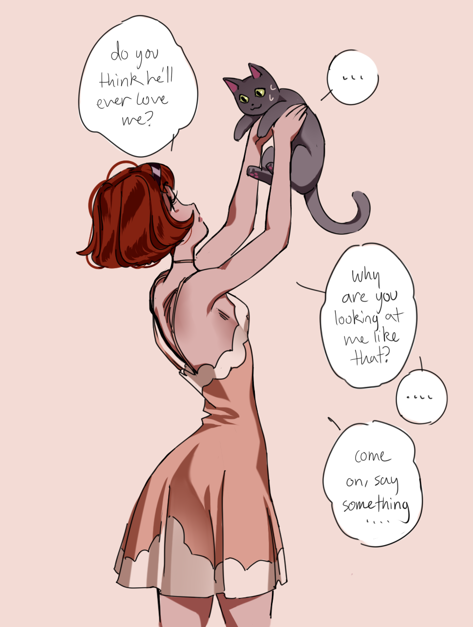 mmonsterbones:a sleepy android n her chubby kitten :3