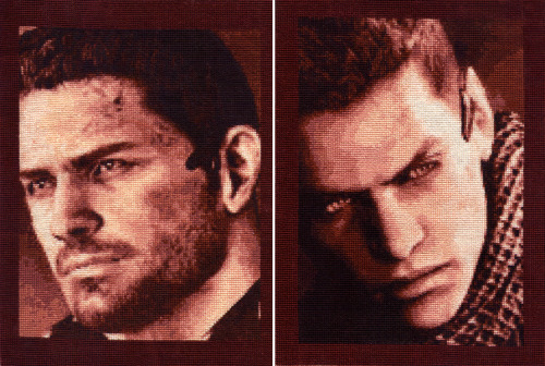 Chris Redfield + Piers Nivans Cross Stitch works.Finally finished the sides of these two and now, th