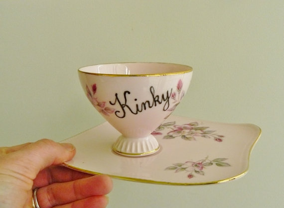 etsygold:  Kinky hand painted vintage porcelain teacup (more information, more etsy