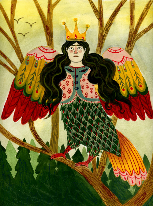 madisonsaferillustration:In Slavic folklore, an Alkonost is a beautiful woman with the body of a bir