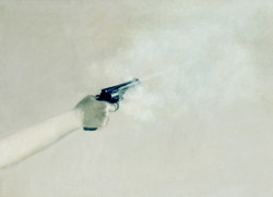 thunderstruck9:  Vija Celmins (Latvian/American, b. 1938), Hand Holding a Firing Gun, 1964. Oil on canvas, 24 x 34 in.