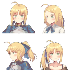 shinichameleon:  Saber’s different hair style by Geronimp00.  ※Permission to upload this was given by artist. Do not reprint to another website without artist’s permission. Please support the artist by favoriting and retweeting the artwork.