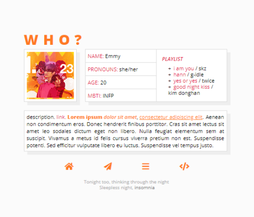 shuvee:♡ page : 003 : who? by shuvee ♡ || static preview + codespecs:• 100x100px icon image, will au