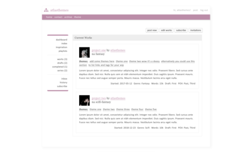 atlasthemes: archivist - ao3 inspired projects page preview / code posted a preview shot of this pag