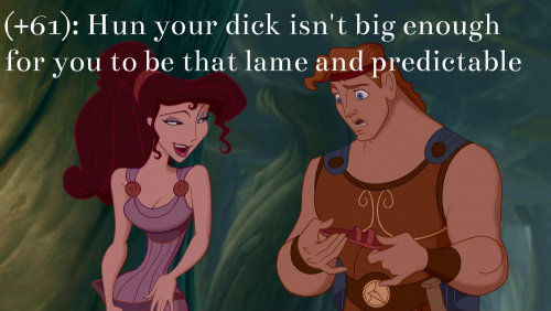 [Image: Megara and Hercules/ Megara is looking across with a smirk, while Hercules looked shocked an