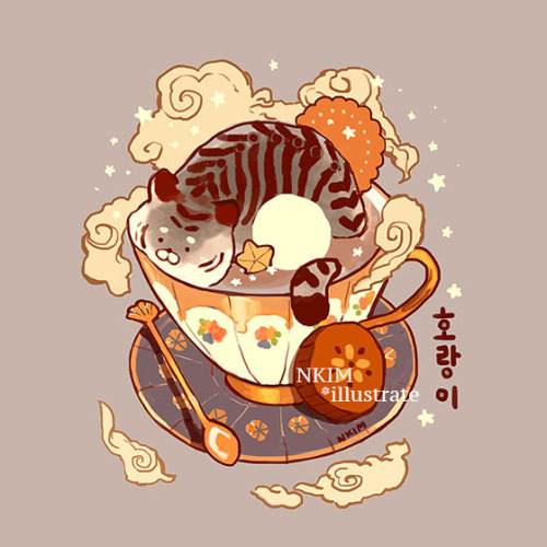 nkim-doodles: Some Tigers in Teacups! Also available as Foil prints in my shop!SHOP