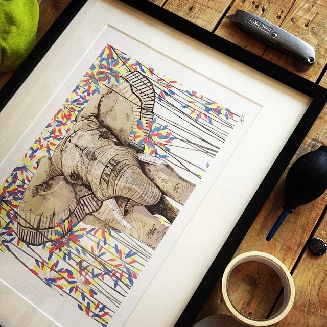 Spent this rainy morning framing up this beautiful @sandradieckmann Elephant illustration :) #wedoframing #framed #framing #print #illustration #elephant #sandradieckmann #exeter #art #nogutsnoglory (at No Guts No Glory)