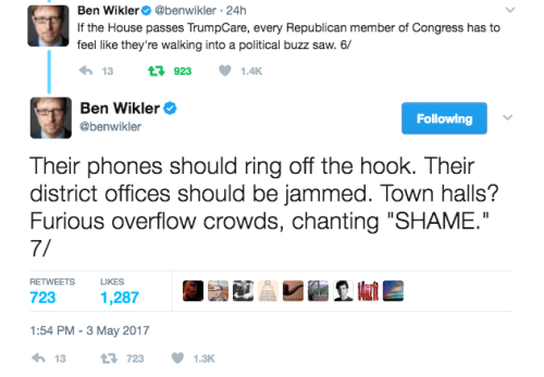 sashayed:  sashayed: If your representative voted Yes on Trumpcare, there’s an upside: You still have a crucial, furious job to do. The most effective protest, and the one with the best optics, is the one you make physically: showing up at your shitbag