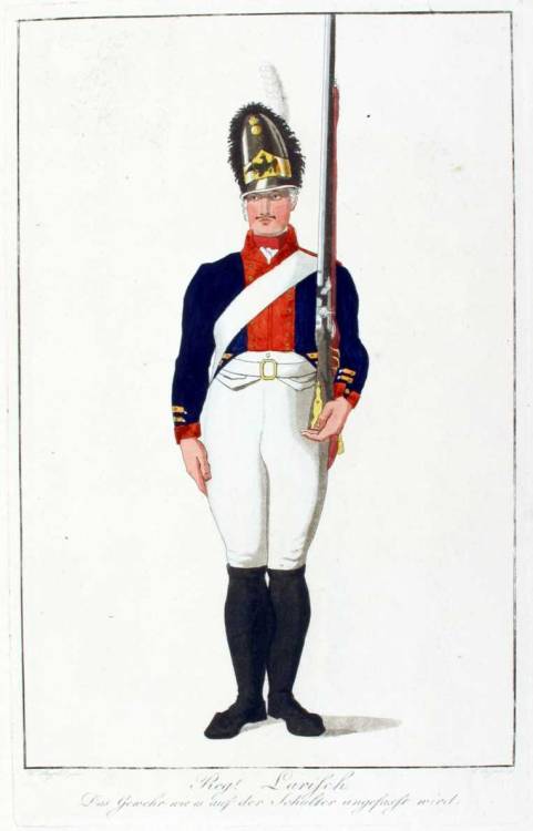 Prussia: Grenadier, Regt. Larisch, 1806. More here.