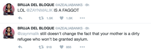 sgtspaghettio: netscape94: Do not let these tweets be unseen. Azealia Banks is a disgusting, racis