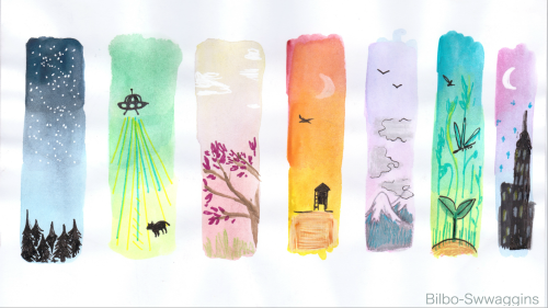 bilbo-swwaggins: Gradient watercolor practice. :) Tried to capture lots of different moods.