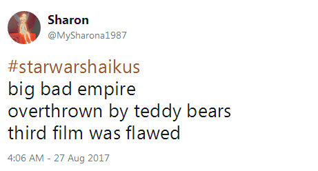 When you discover that the plot of Star Wars becomes 100x interesting when described in haiku.