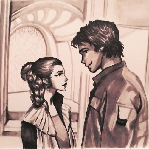 Haven’t been on Tumblr in a good long while, but here’s a quick Han/Leia sketch I did a 