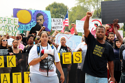 Black Lives Matter St. Paul protesters marching down Snelling Avenue to the Minnesota State Fair yes