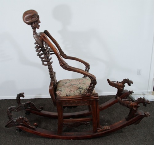 tremblingcolors: Carved wood skeleton rocking chair