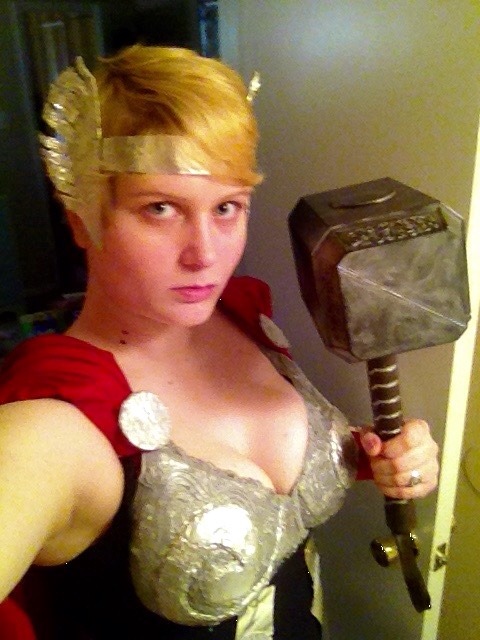 chlorogirl:  Final outfit check for my Thor cosplay. HOT comic con is next weekend, just a few finishing touches and I’m ready 😉😚