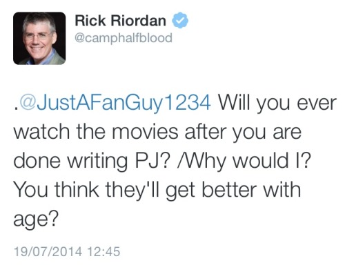 shybooklover:You’ll never hate the Percy Jackson movies like Rick Riordan hates them