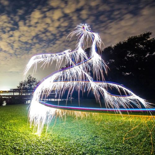 archiemcphee:  Today we learned that attaching fireworks to a small quadcopter drone and taking long-exposure photos as it flies around gets you right into the Department of Luminous Light Painting. That’s exactly what professional concert photographer