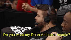 12roundsofambrose:  sethdeanromangifs:  Kevin Owens gets an unexpected present. 