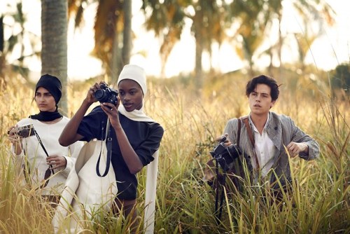 vogue - Cole Sprouse and models Saffron Vadher and Mayowa...